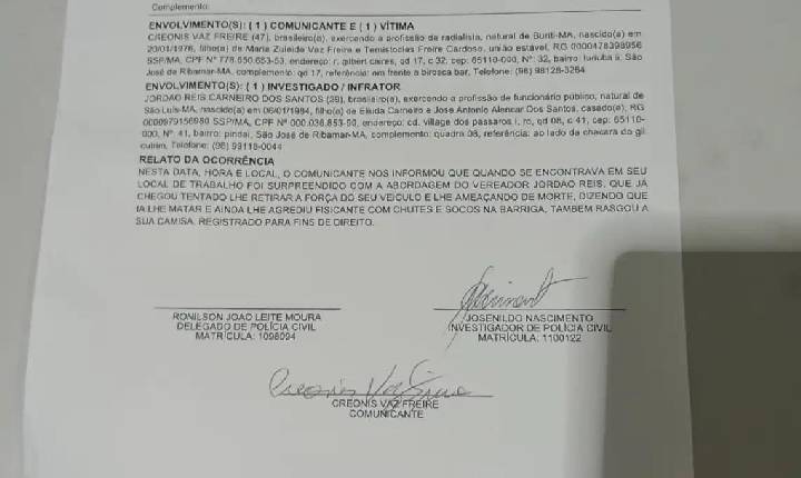 RIBAMAR/MA: Radialista registra B.O contra vereador de São José de Ribamar por ameaça de morte; veja vídeo do radialista