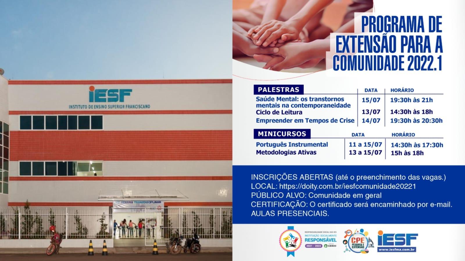 Faculdade IESF abre inscrições para o Programa de Extensão para a Comunidade 2022.1